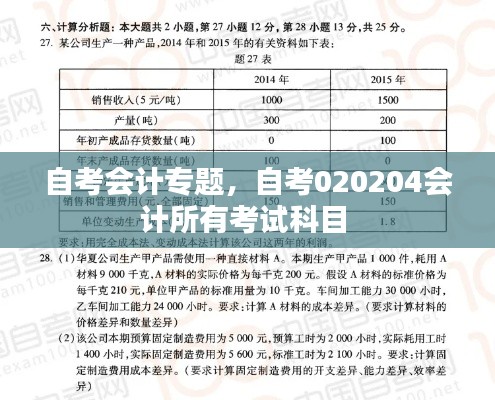 自考会计专题，自考020204会计所有考试科目 